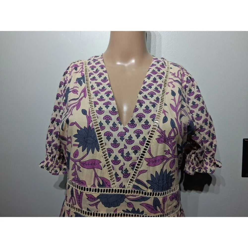 dRA Los Angeles Long Cotton Floral Print Dress Crochet Detail Size M NWOT - Picture 3 of 9